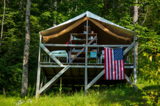 The outside of a platform tent.