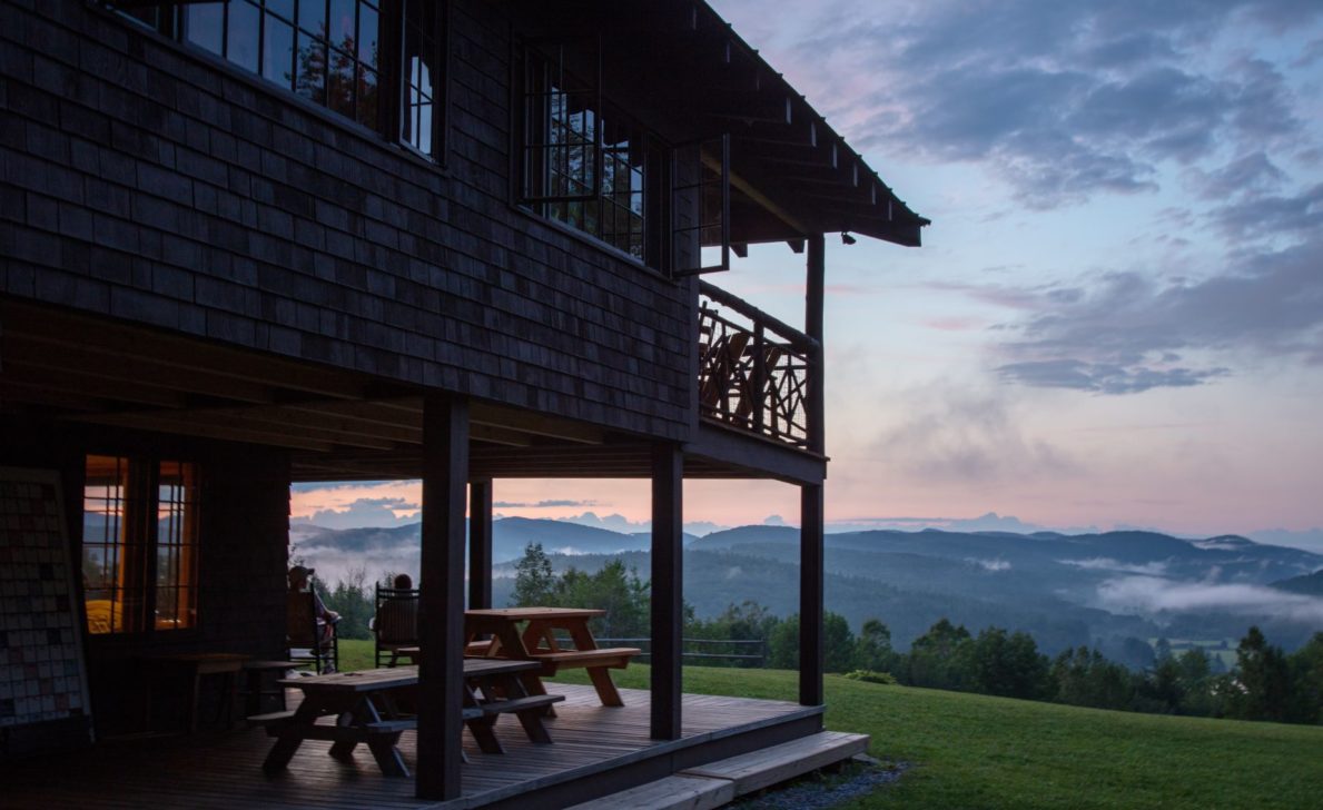 A view of the sunset over the mountains.