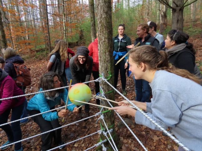 People working on a group activity.