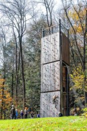 Campers on the climbing tower.
